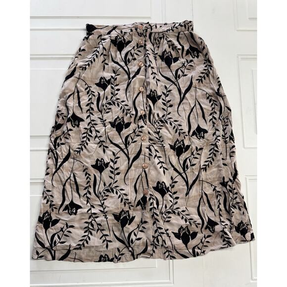 Laura Scott Pink Floral High Rise Skirt Size Medium Midi Vintage Button Up - Picture 1 of 7